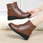 Ankle Boots Lace-Up Warm Fluff Wedge Heel Booties for Women