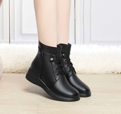Ankle Boots Lace-Up Warm Fluff Wedge Heel Booties for Women