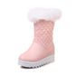 Round Toe Tied Straps Pearls Flat Platform Mid-Calf Boots for Women