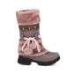 Flock Round Toe Rivets Tied Straps Furry Ball Block Chunky Heel Platform Mid-Calf Boots for Women
