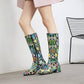 Snake Printed Pointed Toe Side Zippers Block Chunky Heel Mid-Calf Boots for Women