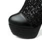 Round Toe Lace Back Zippers Stiletto Heel Platform Mid-Calf Boots for Women