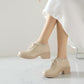 Booties Pu Leather Round Toe Lace Up Block Heel Oxford Shoes for Women