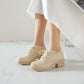 Booties Pu Leather Round Toe Lace Up Block Heel Oxford Shoes for Women