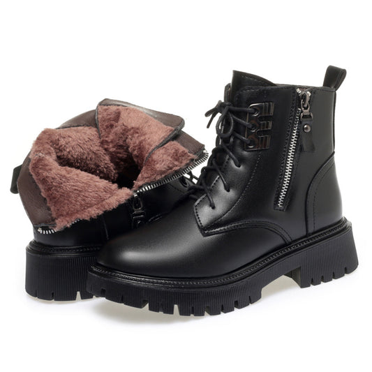 Ankle Boots Lace-Up Warm Fluff Booties for Women