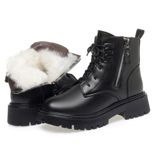Ankle Boots Lace-Up Warm Fluff Booties for Women