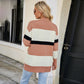 Cardigans Kniting Color Blocking Stripes Buttons for Women