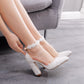Women Lace Pointed Toe Block Heel Wedding Sandals