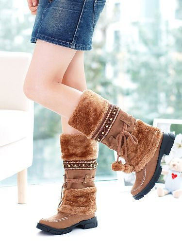 Warm Fur Ball Studded Snow Boots Women Shoes 5749