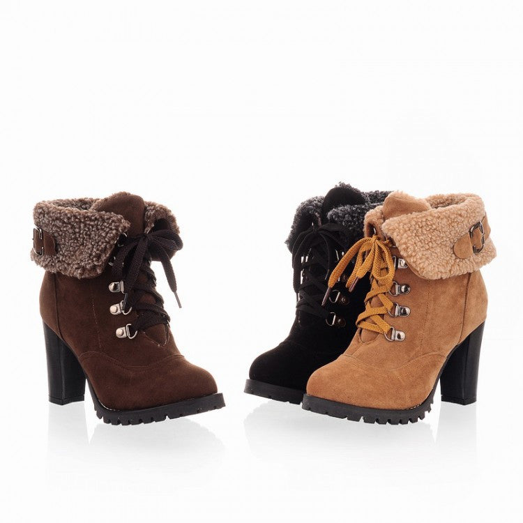 Lace Up Ankle Boots Platform High Heels Women 1746
