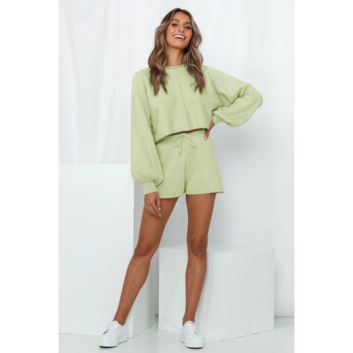 Womens Lantern Sleeve Sweater Shorts Home Suit