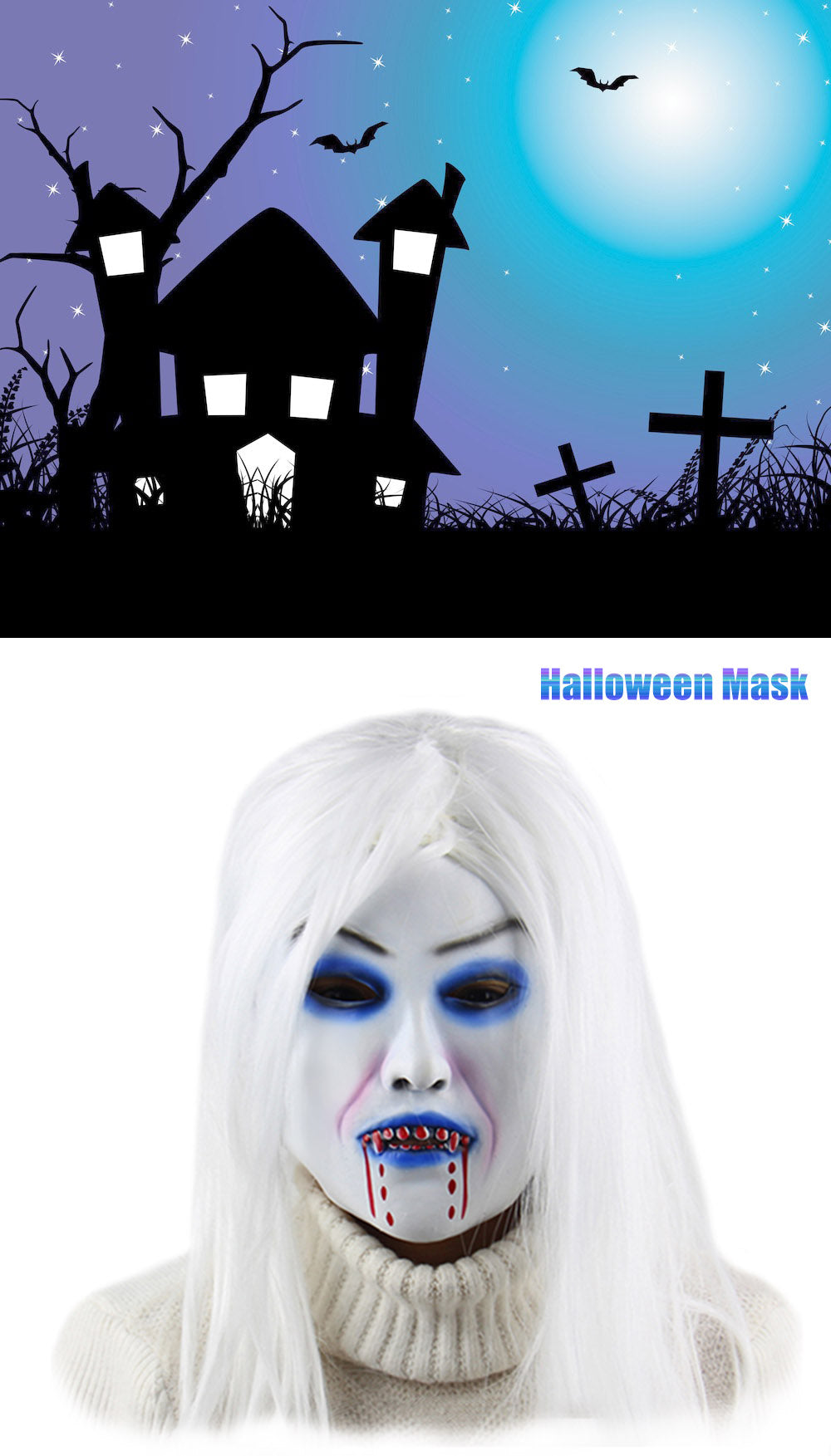 Masquerade Halloween Party White Witch Latex Mask