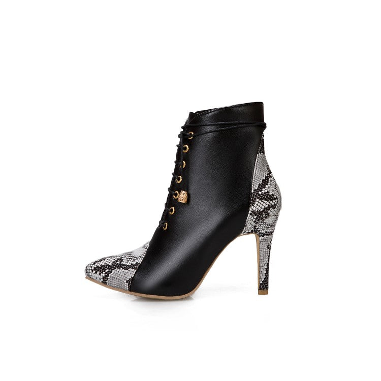 Women Snake-print High Heel Short Boots