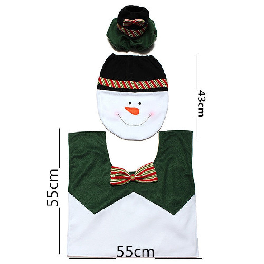 Christmas 4PCS Snowman Bathroom Toilet Cover Mat Water Tank Cover Paper Towel Cover Xmas New Year Decorations