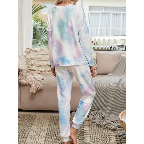 Gradient Print Pajamas Tie-dye Long-sleeved Pullover Tops Trousers Home Two-piece Suit