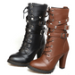 Round Toe Mid Calf Boots Zipper Lace Up Motorcycle Boots Women Shoes