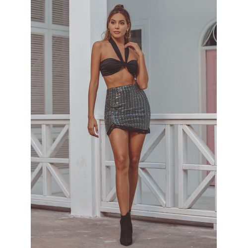 Sexy Fashion Daily Sequined Leather Women Skirts