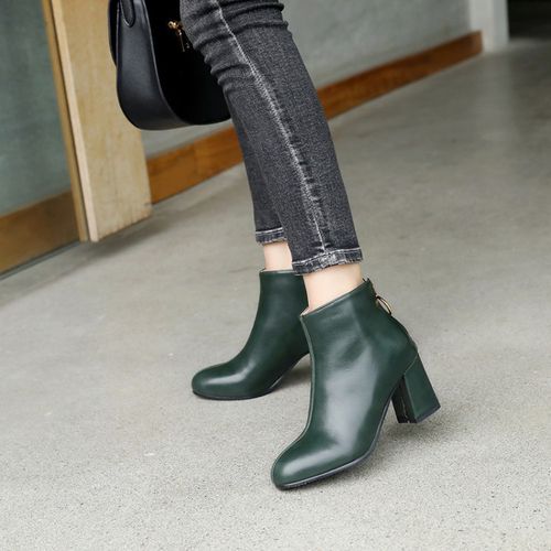 Round Toe Pu Leather Women's High Heeled Ankle Boots