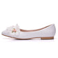 Women Pointed Toe Shallow Lace Flora Rhinestone Bow Tie Bridal Wedding Flat Shoes