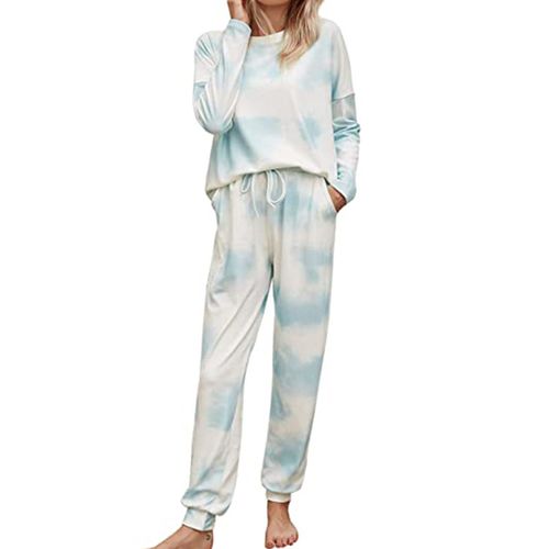 Gradient Print Pajamas Tie-dye Long-sleeved Pullover Tops Trousers Home Two-piece Suit