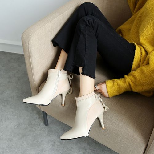 Pointed Toe Women's High Heeled Ankle Boots