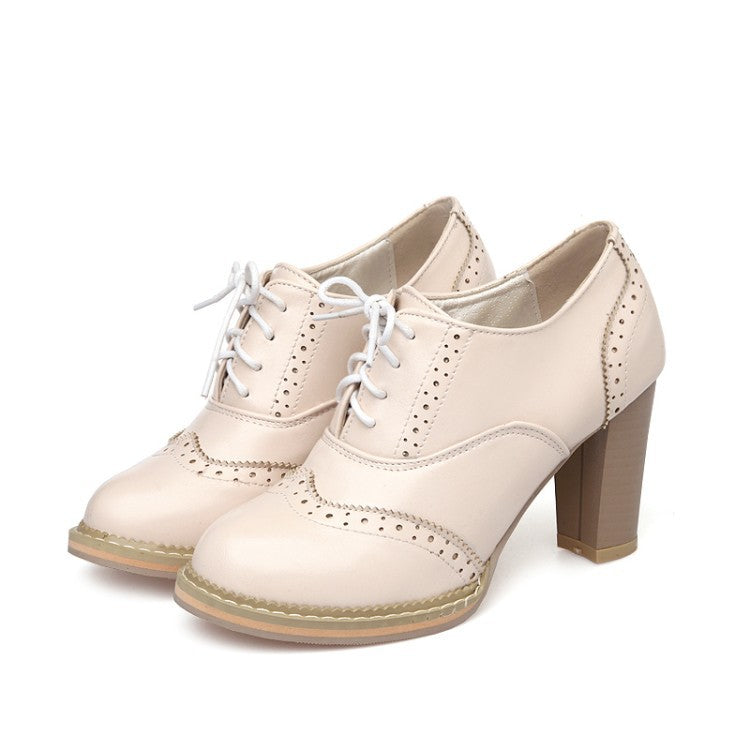 Round Toe Lace Up High Heels Oxford Shoes