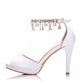 Women Peep Toe Beads Rhinestone Ankle Strap Bridal Wedding Stiletto Heel Platform Sandals