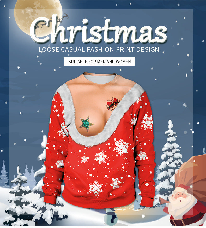 Christmas Spoof Chestless Turtleneck Crewneck Couple Sweater