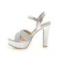 Peep Toe Sequin Ankle Strap Platform Sandals Chunky High Heeled Wedding Shoes 9860