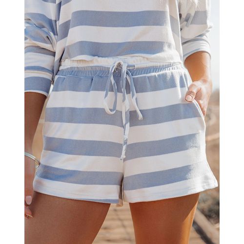 Women Long-sleeved Striped Sweater Shirt Shorts Sports Two-piece Suit