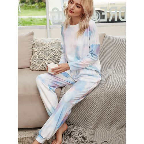 Gradient Print Pajamas Tie-dye Long-sleeved Pullover Tops Trousers Home Two-piece Suit