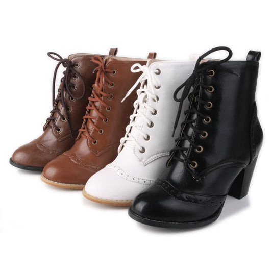 Lace Up Ankle Boots High Heels Shoes Woman