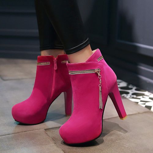 Women's Zipper High Heels Platform Short Boots