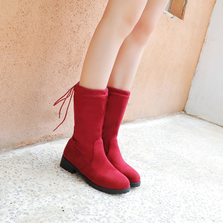 Round Toe Faux Suede Flat Ankle Boots Women Shoes 7854
