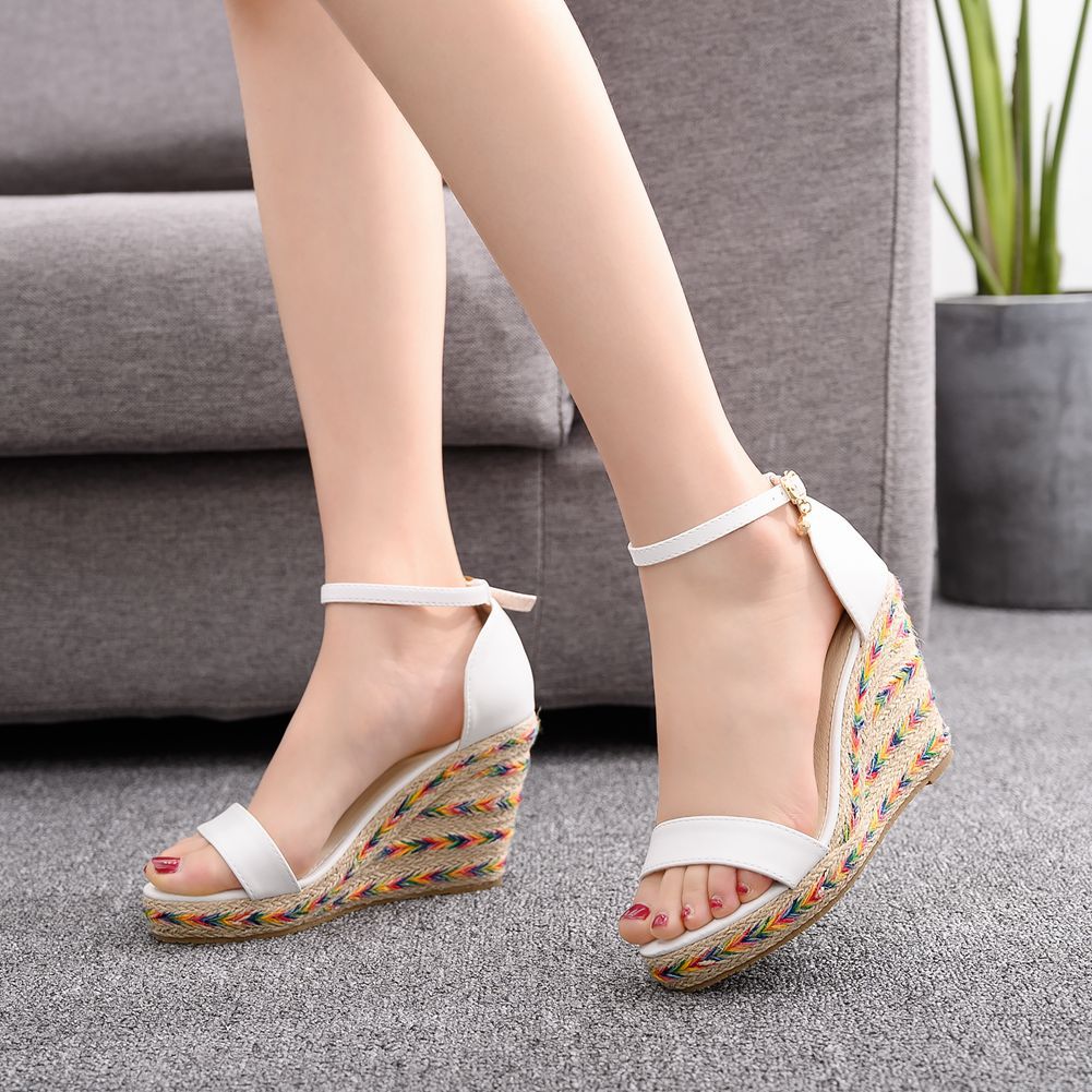 Women Open Toe Woven Wedge Heel Plus Size Platform Sandals