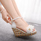 Women Flora Ankle Strap Woven Wedge Heel Platform Sandals