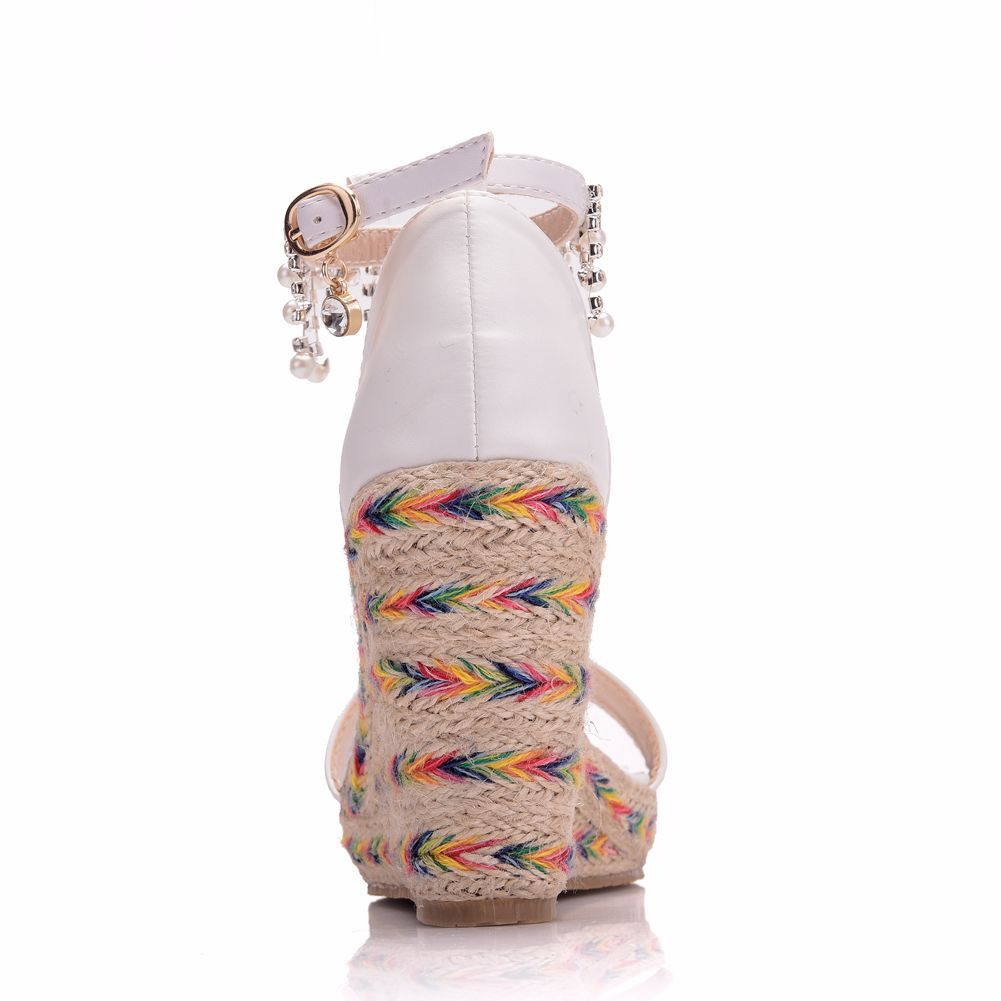 Women Tassel String Bead Peep Toe Bohemia Platform Wedge Sandals