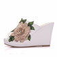 Women Embroidery Flora Peep Toe Wedge Heel Platform Slides