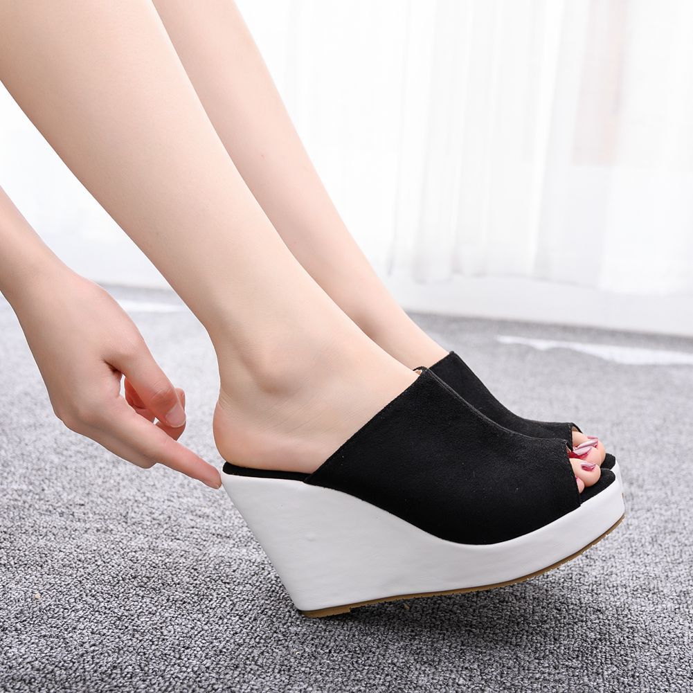 Women Open Toe Wedge Heel Plus Size Platform Slides