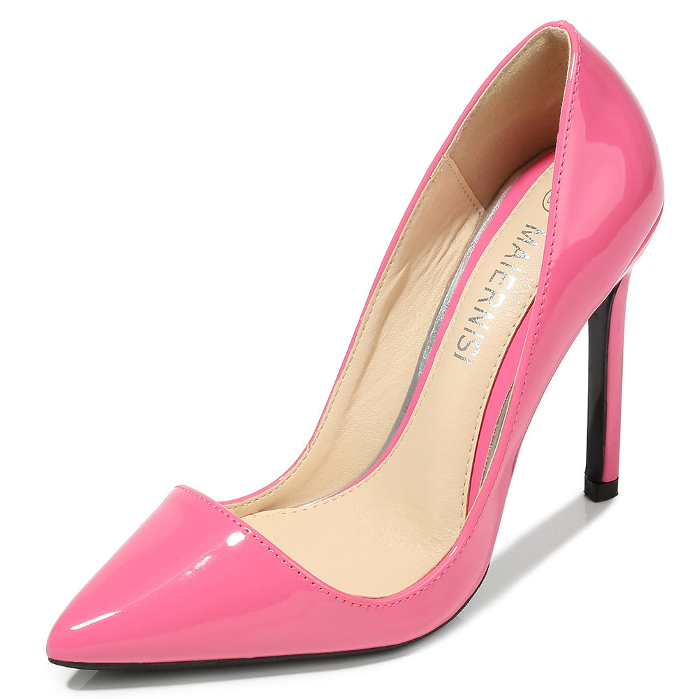 Ladies Candy Color Pointed Toe Shallow Stiletto Heel Pumps