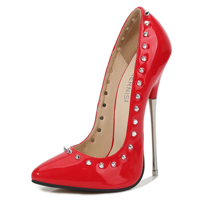 Ladies Pointed Toe Rivets Shallow Stiletto Heel Pumps