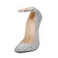 Ladies Glittery Pointed Toe Shallow Ankle Strap Stiletto Heel Pumps