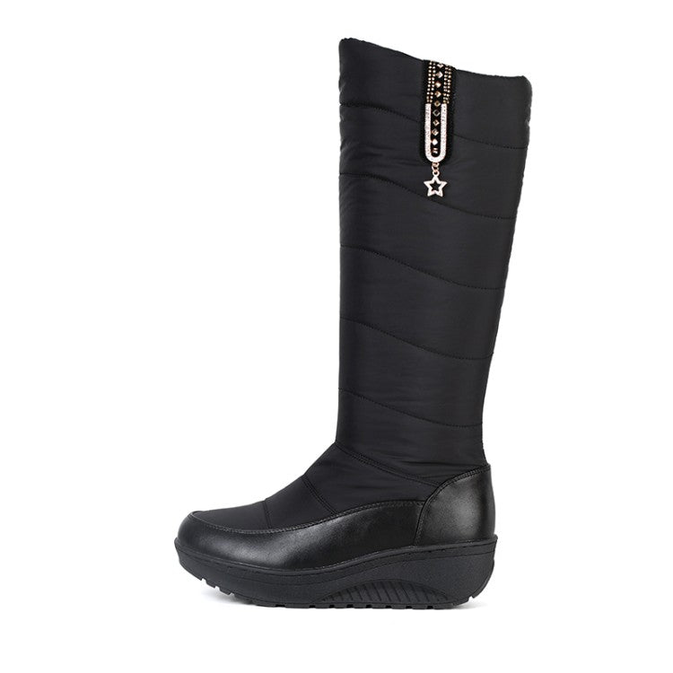 Ladies Rhinestone Wedge Heel Winter Down Tall Boots