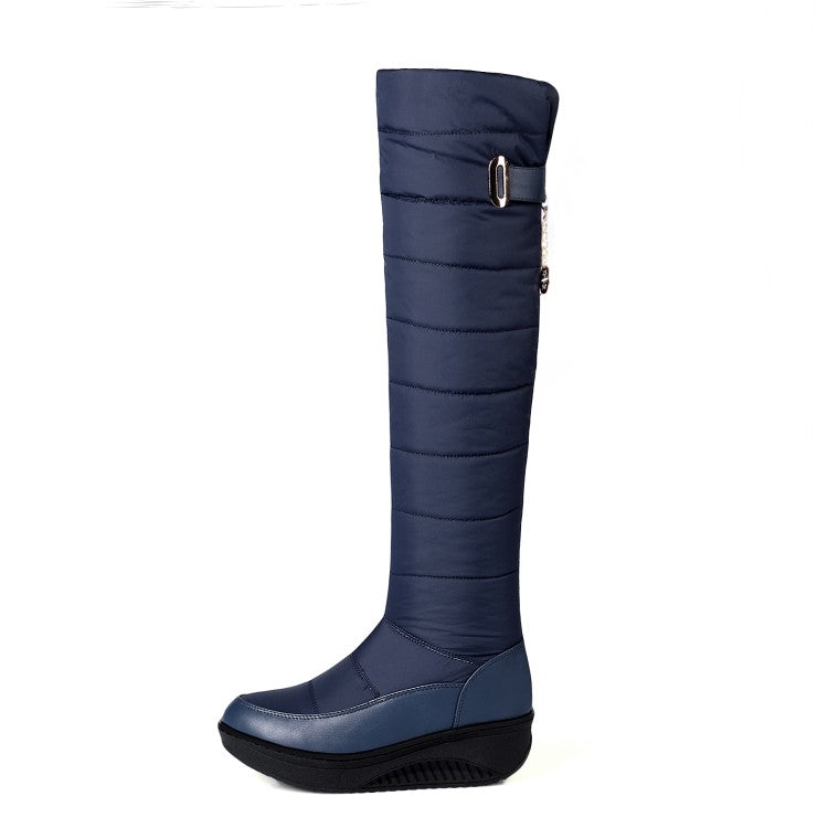 Ladies Waterproof Winter Wedge Heels Down Tall Boots for Winter