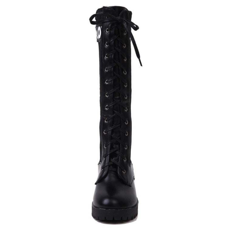 Ladies Lace Up High Heel Knee High Boots