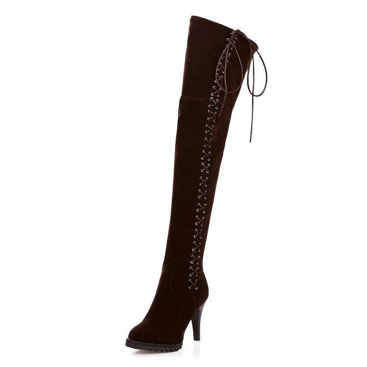 Ladies Strappy High Heel Knee High Boots