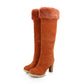 Ladies Faux Fur High Heel Knee High Boots