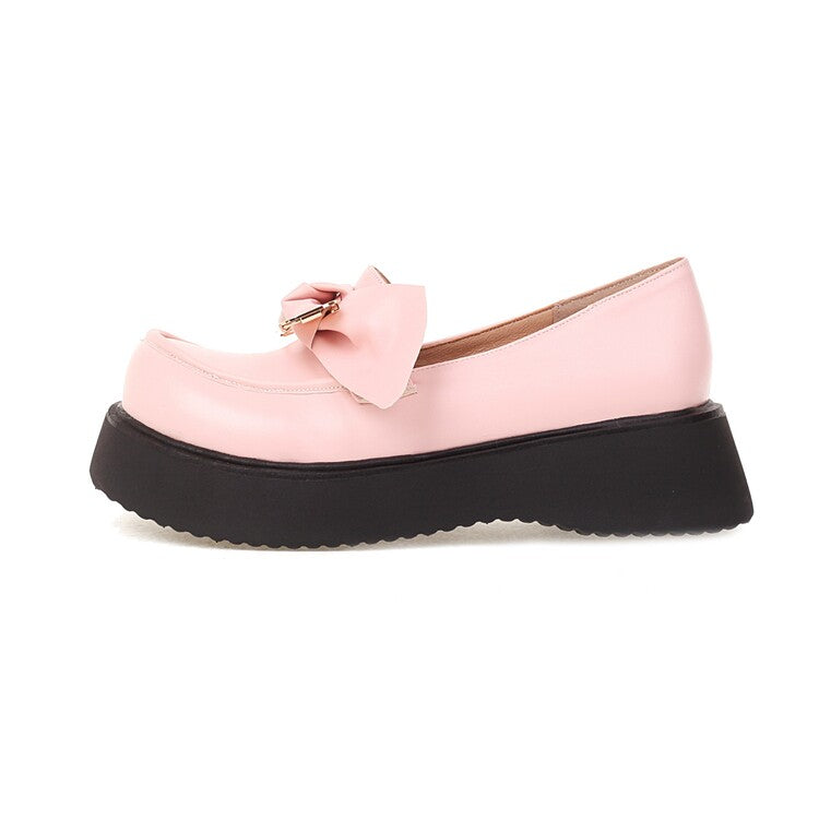 Ladies Round Toe Butterfly Knot Platform Flat Shoes