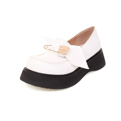 Ladies Round Toe Butterfly Knot Platform Flat Shoes