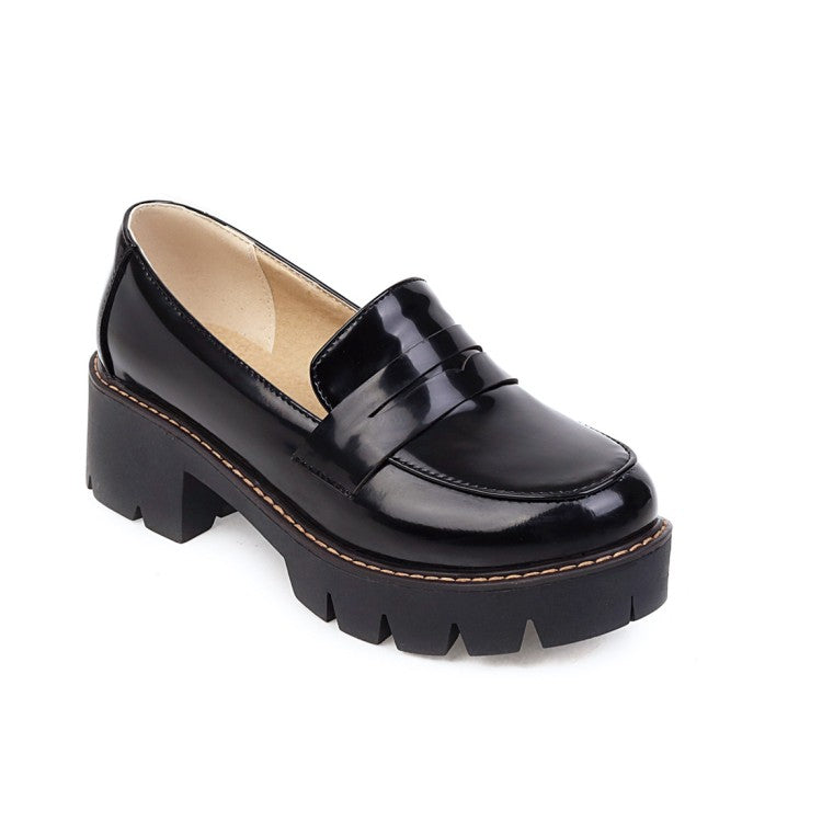 Ladies Patent Leather Platform Block Heels Shoes